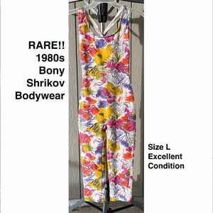 RARE 1980s Bony Shrikov Bodywear Floral Print Jumpsuit, Size L, Excellent Condit
